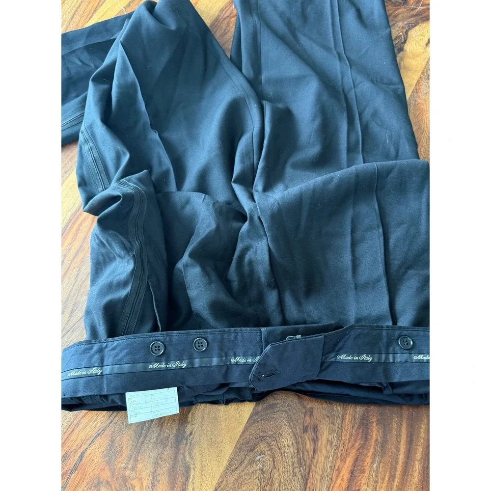 Roberto Zanieri Mens Black 100% Wool Pleated Tuxedo Pants Made in Italy Size 42